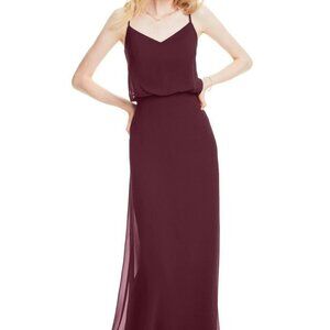 Bill Levkoff Wine Chiffon V-neck A-line Gown